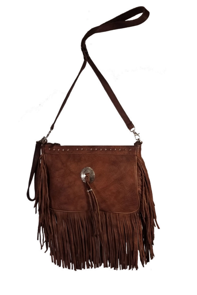 (image for) Leather Clutch Bag with Concho and Fringe